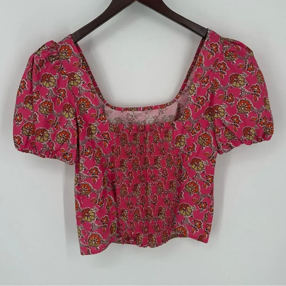 J. Crew Collection Puff-sleeve squareneck top in Ratti® pink blooms print Sz 4